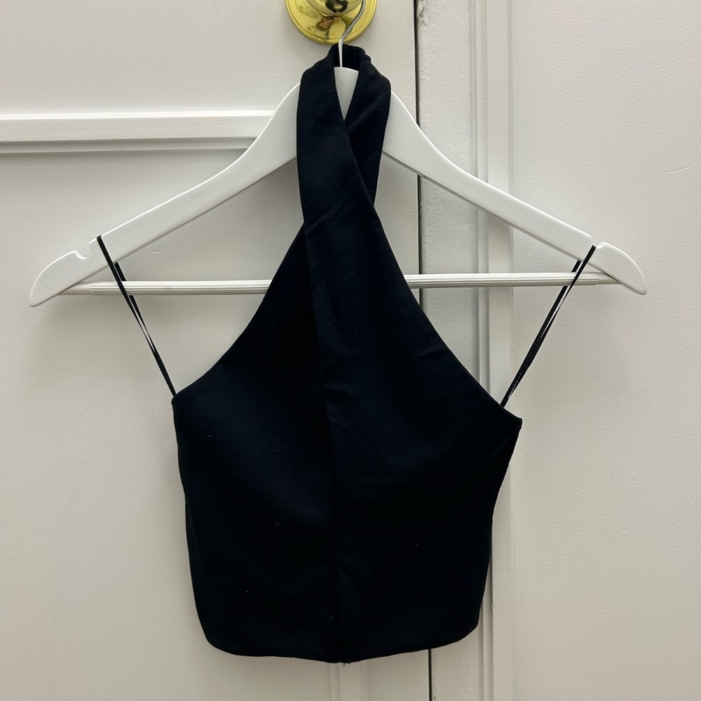 Zara NEVER WORN Halter Cross Over Black Tank Top